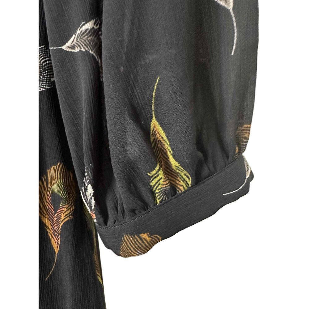Madewell Dress Womens Size 00 Black Peacock Feathers Wrap A Line - Picture 4 of 11